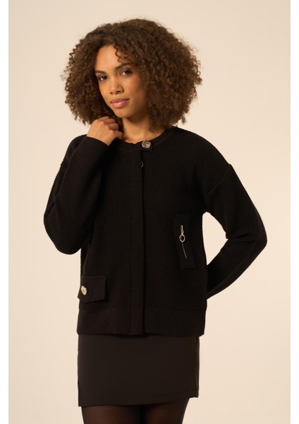 Kadın Karma Aksesuarlı Hırka Siyah 25097 modelleri