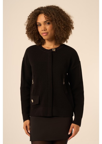 Kadın Karma Aksesuarlı Hırka Siyah 25097 fırsatları