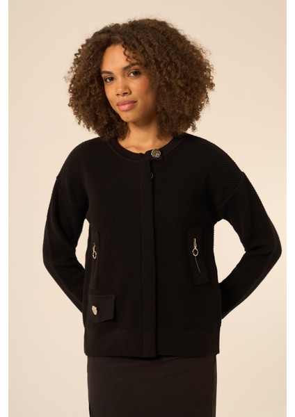 Kadın Karma Aksesuarlı Hırka Siyah 25097 indirimleri