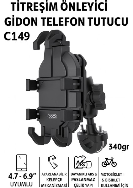Titreşim Önleyici Gidon Telefon Tutucu Dayanıklı Abs Paslanmaz Çelik Yapı 4.7-6.9" Uyumlu