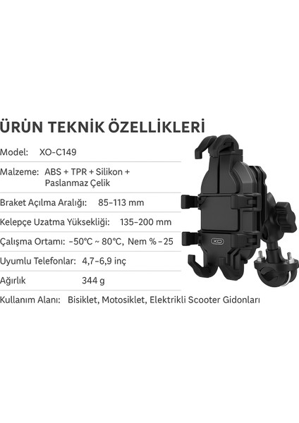 Titreşim Önleyici Gidon Telefon Tutucu Dayanıklı Abs Paslanmaz Çelik Yapı 4.7-6.9" Uyumlu fiyatları
