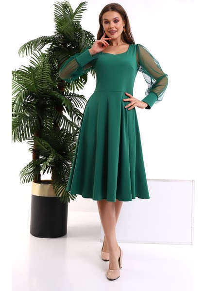 Yuvarlak Yaka Kol Tül Elbise F117 fiyatları