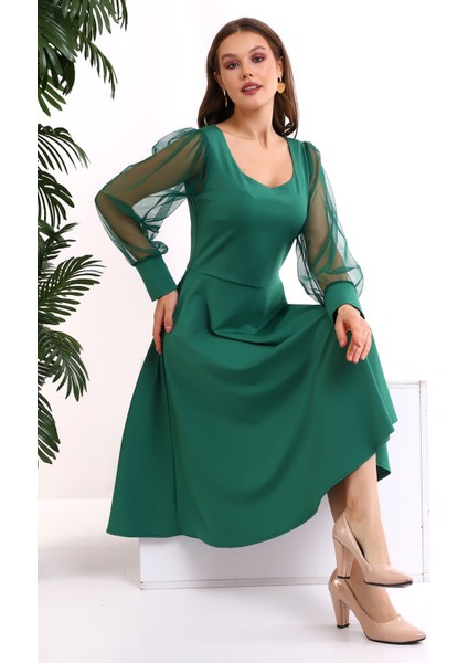 Yuvarlak Yaka Kol Tül Elbise F117 modelleri