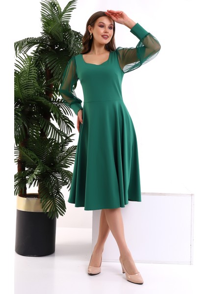 Yuvarlak Yaka Kol Tül Elbise F117 fırsatları