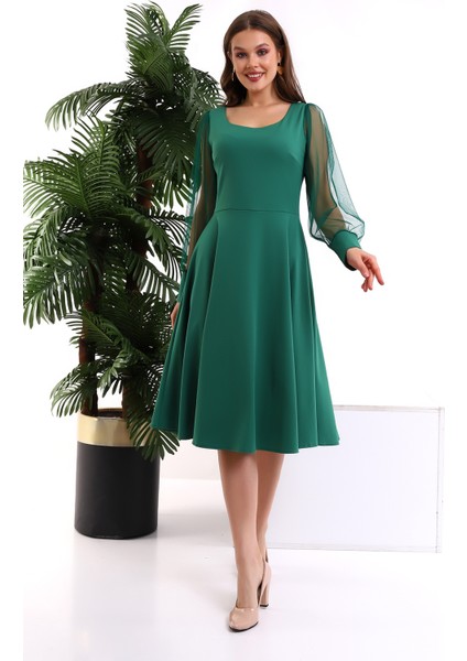 Yuvarlak Yaka Kol Tül Elbise F117 indirimleri