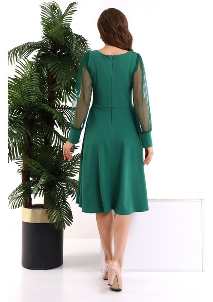 Yuvarlak Yaka Kol Tül Elbise F117