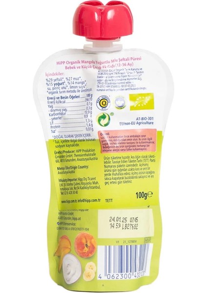 Bfs Hipp Organik Mangolu Yoğurtlu Muzlu Şeftali Püresi 100 gr fiyatları