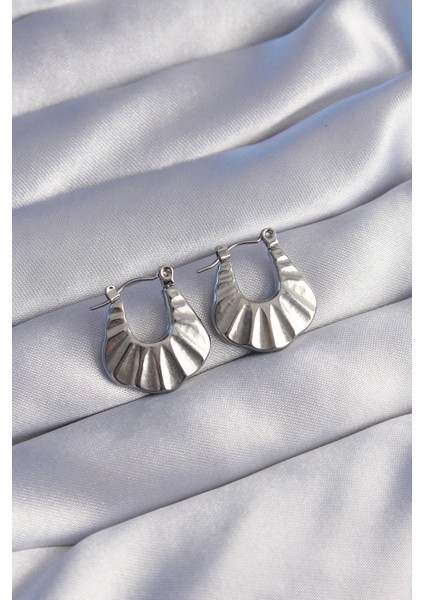 Bfs 316L Çelik Gümüş Renk Kabartmalı Görünüm Küpe