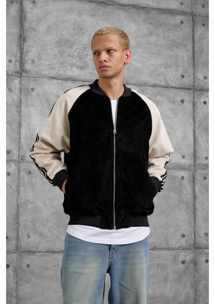 Siyah Kolu Çizgili Kadife Ceket indirimleri