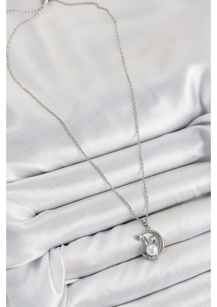 Bfs 316L Çelik Inci Detaylı Hilal Tavşan Model Gümüş Renk Kadın Kolye fiyatları