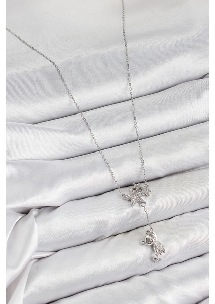 Bfs Pirinç Zirkon Taşlı Sallantılı Ayıcıklı Yıldız Model Gümüş Renk Kadın Kolye fiyatları