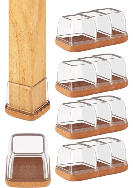 Adet Kare Sandalye Papucu (3.3–3.7 Cm) – Şeffaf Silikon Kalın Keçeli, Gürültü Önleyici ve Zemin Koruyucu Mobilya Ayak Kılıfı