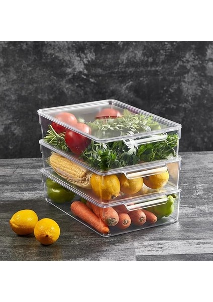 1 Adet Kırılmaz Şefaf Akrilik Kapaklı Buzdolabı Organizeri | Buzdolabı Içi Düzenleyici | Sebze Meyve Saklama Kabı Organizeri (20CM x 32,5cm X7,5cm) Large Boy