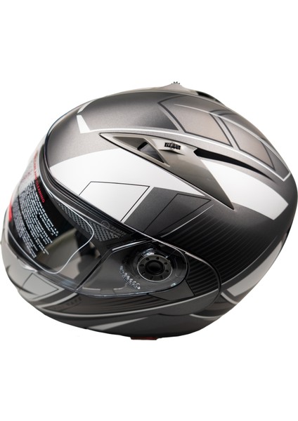 JK20 - 902 Çene Açılır Kask, Güneş Vizörlü Mat-Siyah-Gümüş Motosiklet Kaskı