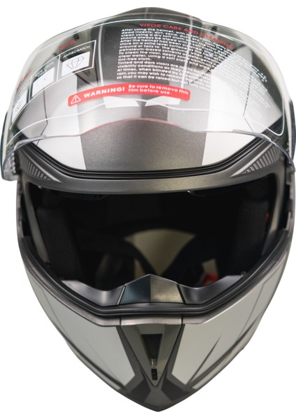 JK20 - 902 Çene Açılır Kask, Güneş Vizörlü Mat-Siyah-Gümüş Motosiklet Kaskı