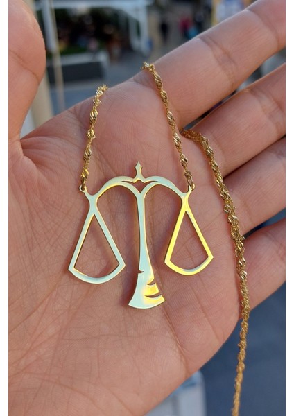 925 Ayar Gümüş 24 Ayar Altın Kaplama Terazi Kolye