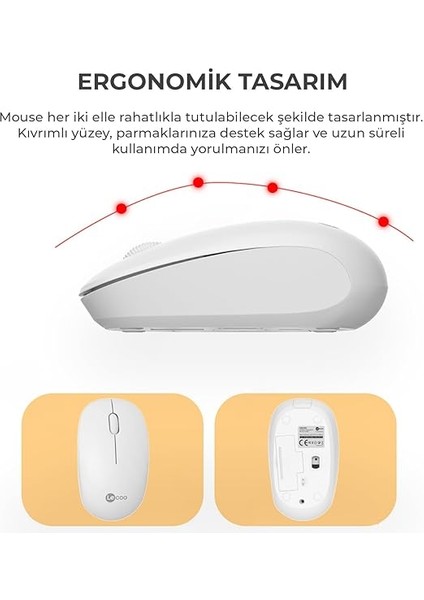 KW200 Kablosuz Türkçe Q Klavye & Mouse Set - Qwerty Türkçe Dizilim Klavye, 1200DPI Optik Fare, Win/mac Uyumlu, Sıvı Dökülmesine Dayanıklı, Tam Boyutlu Türkçe Q Klavye Mouse Seti Beyaz modelleri