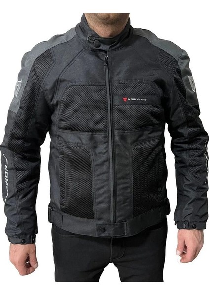 Motosiklet Montu Erkek Siyah-Gri Dynamic V2 Mont 4 Mevsim Motorcu Mont