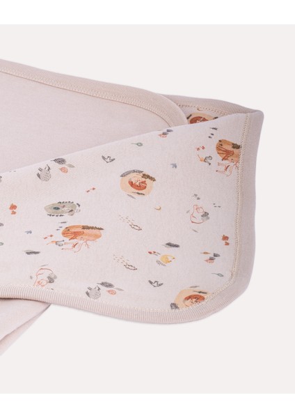 %100 Organik Pamuk Gots Sertifikalı Başlıklı Çift Katlı Bebek Battaniyesi - Orman Desenli / Taş Rengi fiyatları