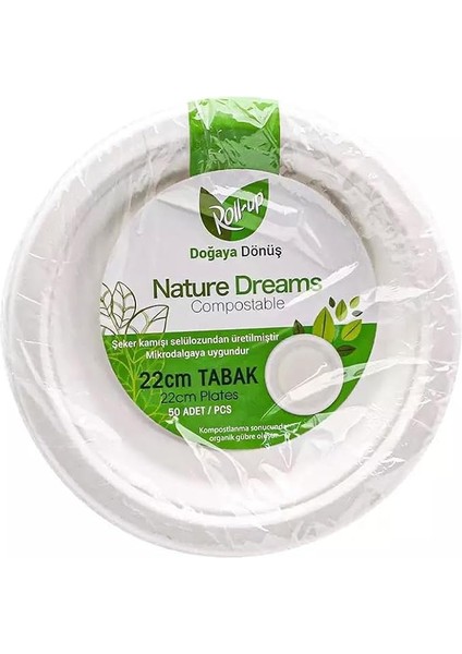 Nature Ekolojik Karton Kağıt Parti Tek Kullanımlık Tabak - 22 Cm. - 50 Adetlik 1 Paket
