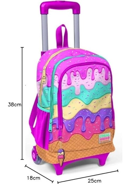 High Işıklı Tekerlekli Dondurma Çekçek Okul ve Seyahat Çantası Kız Çocuk Rengarenk indirimleri