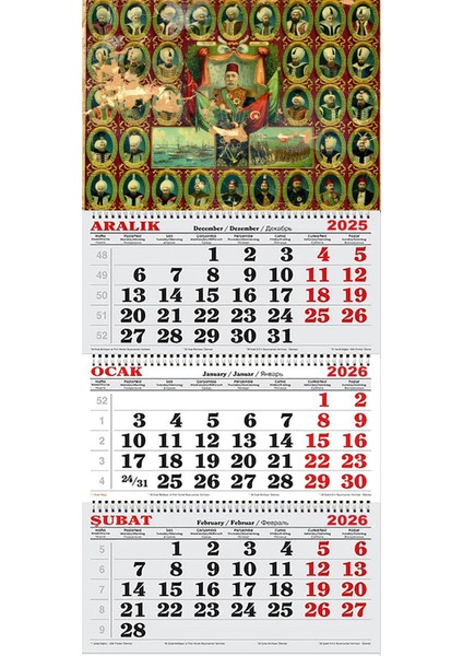 2026 Yılı Gemici Takvimi-Osmanlı Padişahları