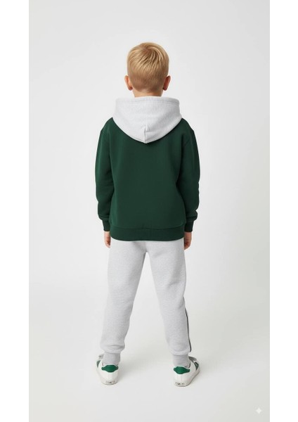 Nakış Detaylı Oversize Kanguru Cepli Kapüşonlu Şardonlu Çocuk Takımı 5-6 Yaş - Yeşil fiyatları