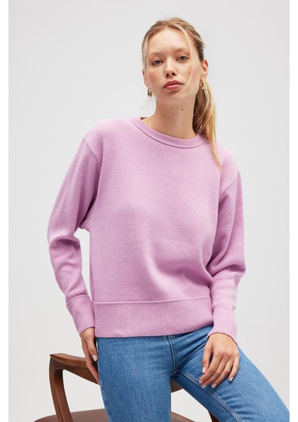 Risu, Düz Örgü Kadın Mevsimlik Triko Bisiklet Yaka Kazak - Açık Pembe