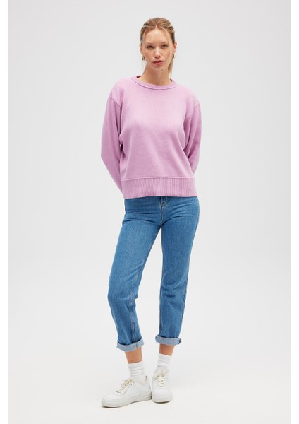 Risu, Düz Örgü Kadın Mevsimlik Triko Bisiklet Yaka Kazak - Açık Pembe fırsatları