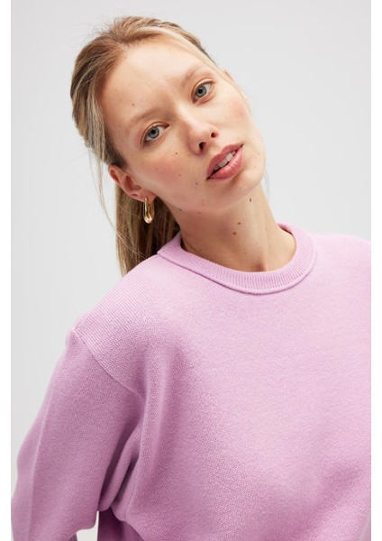 Risu, Düz Örgü Kadın Mevsimlik Triko Bisiklet Yaka Kazak - Açık Pembe