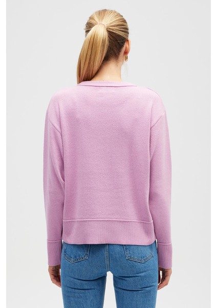 Risu, Düz Örgü Kadın Mevsimlik Triko Bisiklet Yaka Kazak - Açık Pembe