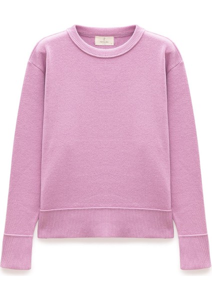 Risu, Düz Örgü Kadın Mevsimlik Triko Bisiklet Yaka Kazak - Açık Pembe