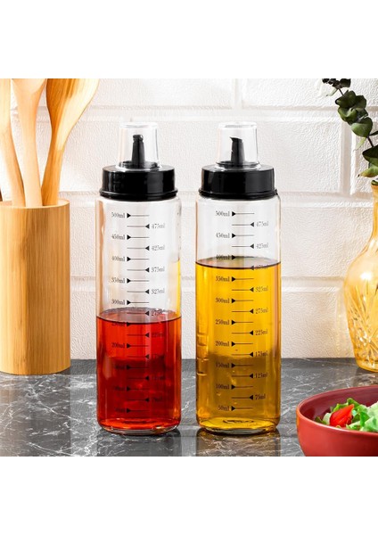 4328 2li Kapaklı Ölçekli Cam Yağlık Sirkelik Yağdanlık 500ML