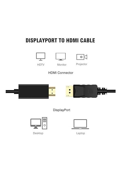 1843 1.8 Metre Displayport To HDMI Çevirici Dönüştürücü Adaptör Kablosu 24 Ayar Altın Kaplama Giriş Uçları Yüksek Kaliteli fırsatları