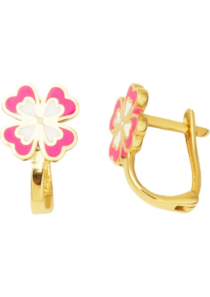 Pembe Yoncalı Çocuk Küpesi 14 Ayar Altın