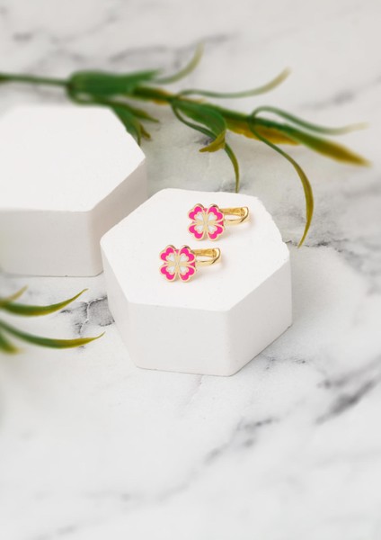 Pembe Yoncalı Çocuk Küpesi 14 Ayar Altın modelleri