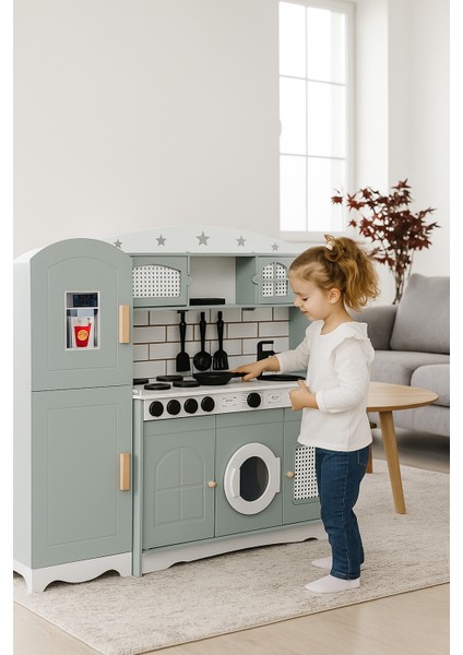 Çocuklar İçin Vintage Ahşap Oyuncak Mutfak Buzdolabı 1 Led Işıklı fiyatları