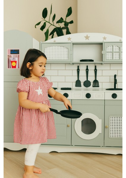 Çocuklar İçin Vintage Ahşap Oyuncak Mutfak Buzdolabı 1 Led Işıklı fırsatları