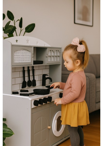 Çocuklar İçin Vintage Ahşap Oyuncak Mutfak Buzdolabı 1 Led Işıklı indirimleri