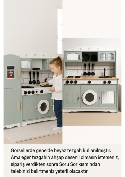 Çocuklar İçin Vintage Ahşap Oyuncak Mutfak Buzdolabı 1 Led Işıklı