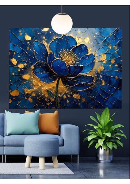 Koyu Mavi Çiçekler Sanat Dekoratif Kanvas - Mdf Ahşap Tablo fiyatları