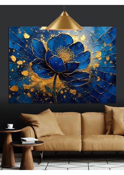 Koyu Mavi Çiçekler Sanat Dekoratif Kanvas - Mdf Ahşap Tablo modelleri