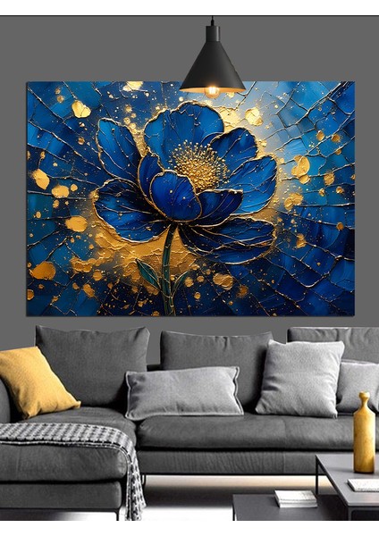 Koyu Mavi Çiçekler Sanat Dekoratif Kanvas - Mdf Ahşap Tablo fırsatları