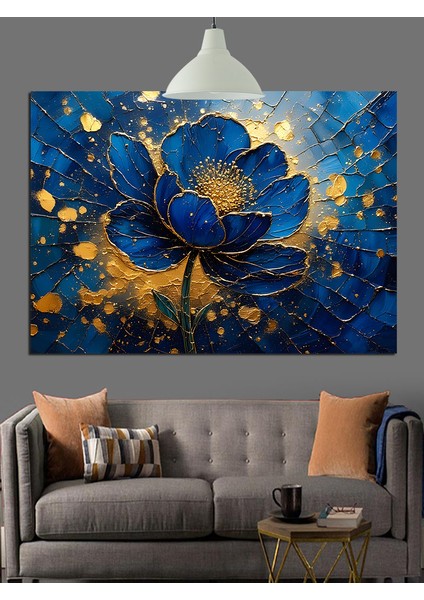 Koyu Mavi Çiçekler Sanat Dekoratif Kanvas - Mdf Ahşap Tablo indirimleri