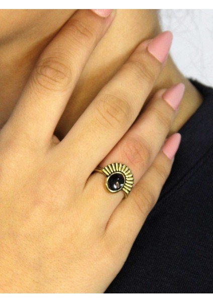 Doğal Taş Oniks Doğal Taşlı Antik Model Kadın Ayarlanabillir Yüzük EUY82O