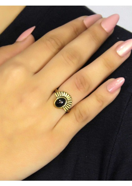 Doğal Taş Oniks Doğal Taşlı Antik Model Kadın Ayarlanabillir Yüzük EUY82O fiyatları
