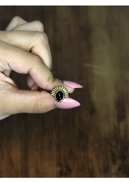 Doğal Taş Oniks Doğal Taşlı Antik Model Kadın Ayarlanabillir Yüzük EUY82O modelleri