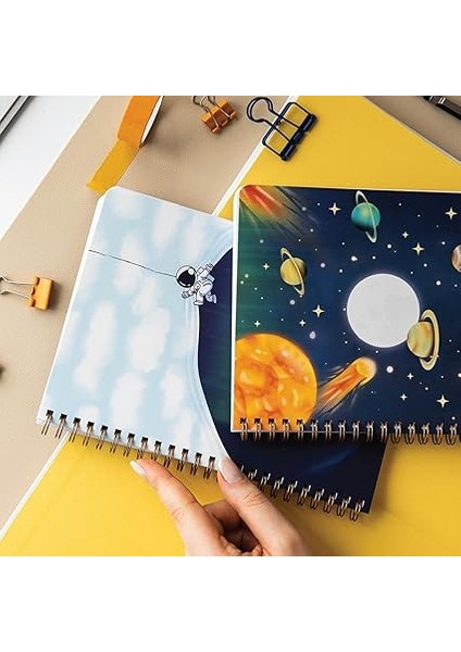 Spiralli Karton Kapak 2’li Set Çizgili Okul Defteri 80 Yaprak, Ders Programlı Galaksi modelleri