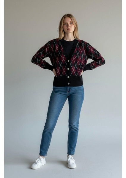 Şardonlu Pamuklu Baklava Desen Hırka (38-48 Beden)