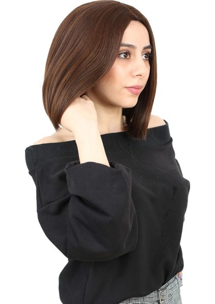 Kahkülsüz Düz Kısa Fiber Sentetik Peruk - Kahve Karamel fiyatları